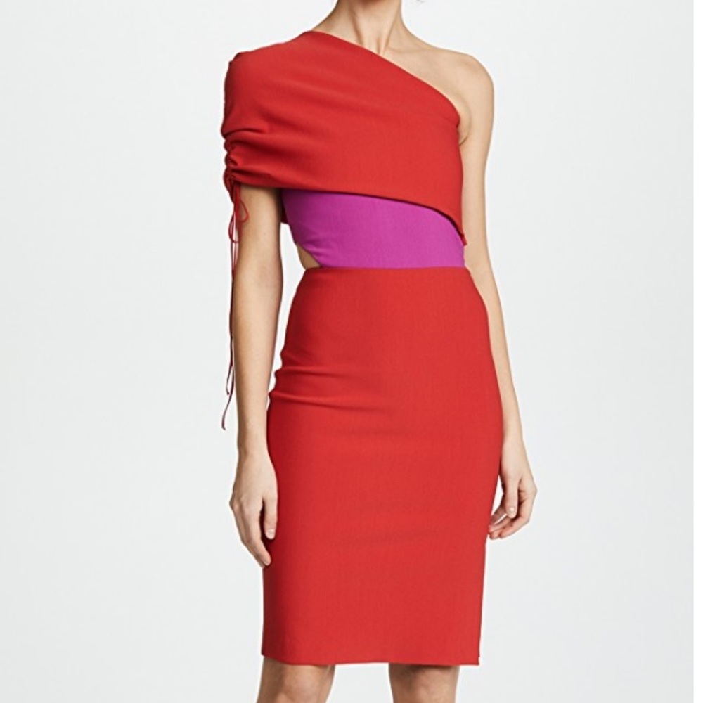 HANEY Briana One Shoulder Ruched Sleeve Dress sz 4